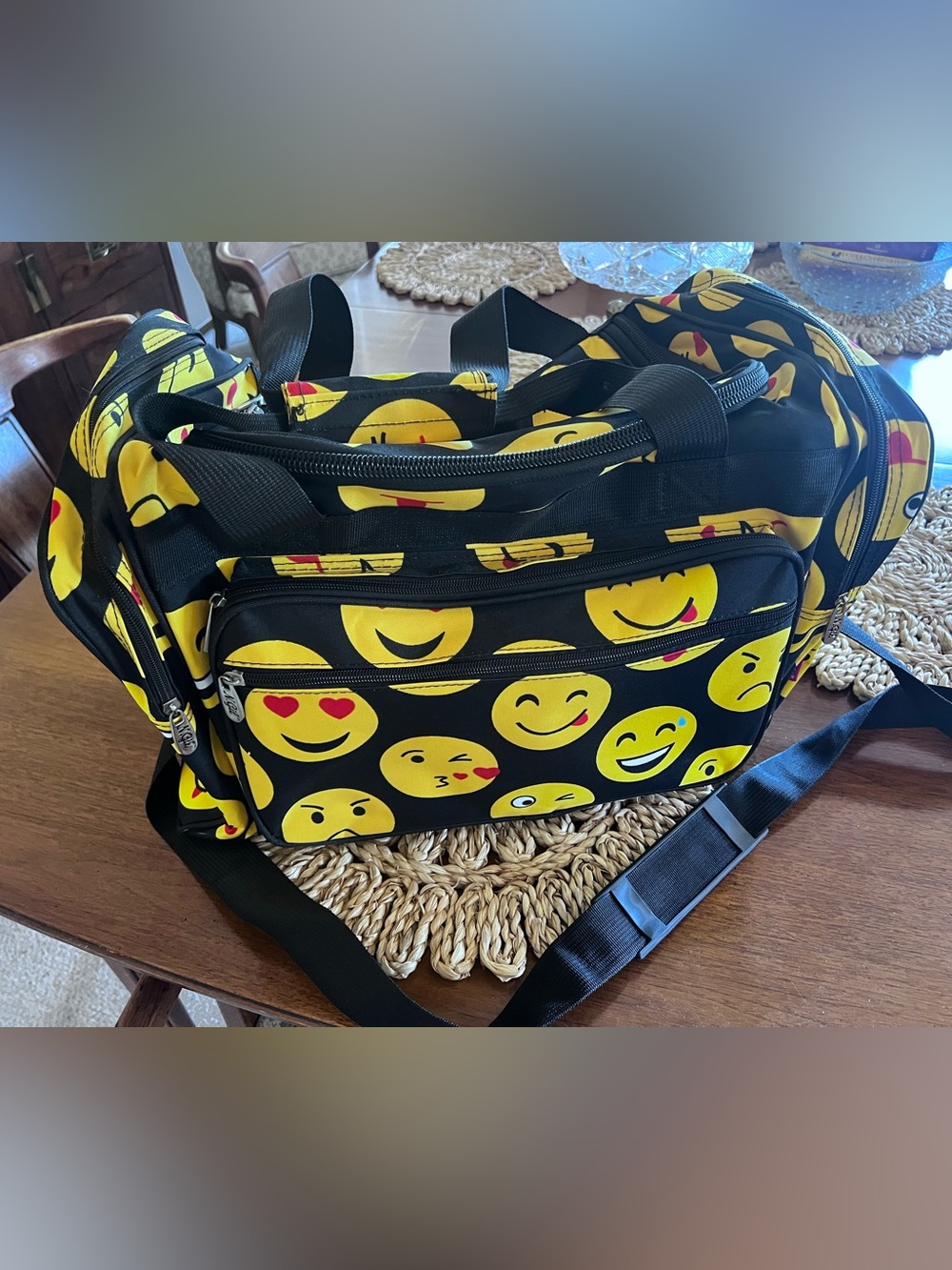 Black Emoji Print Duffel Bag - Unbranded